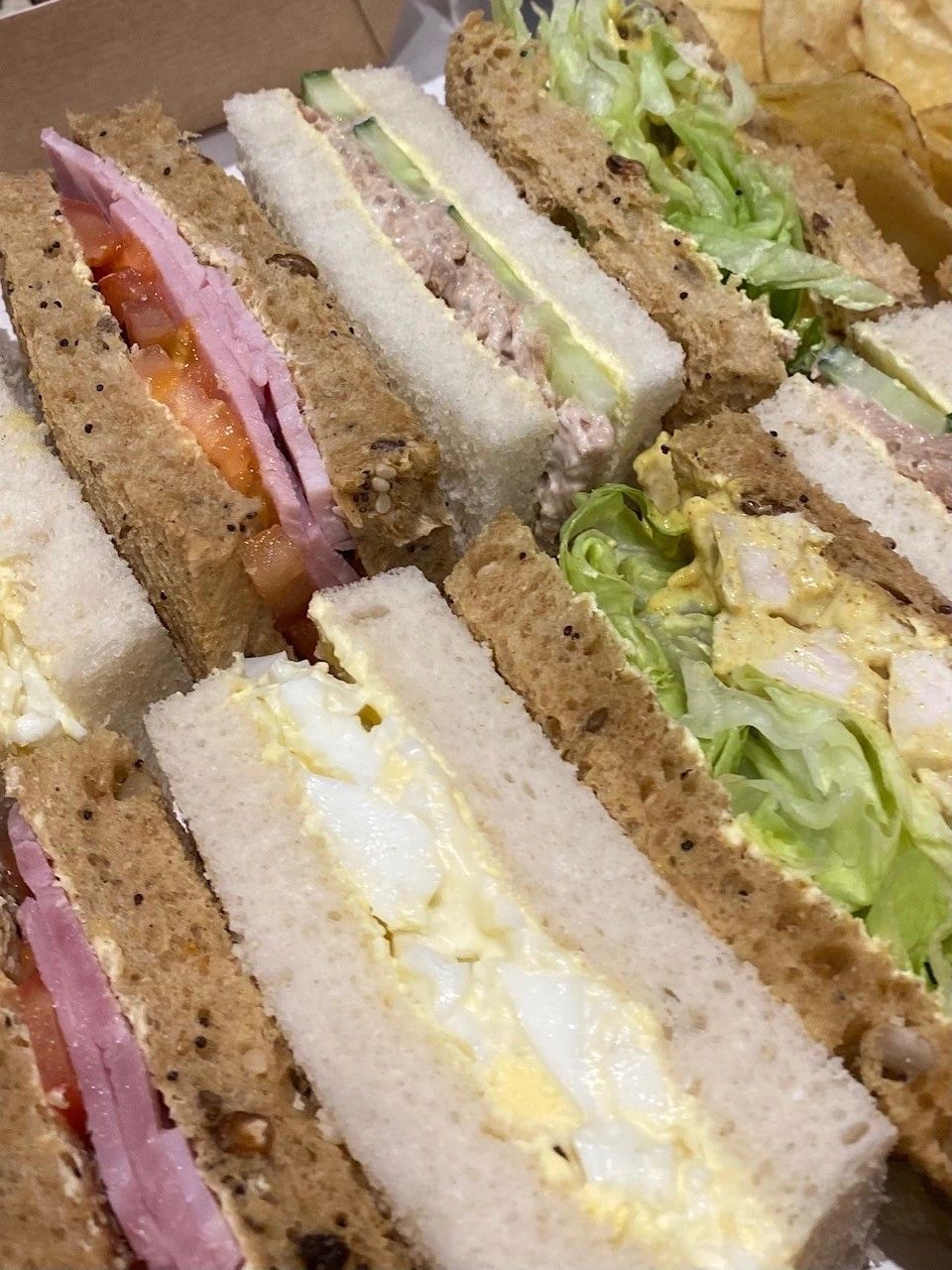 Finger sandwiches on white and granary bread